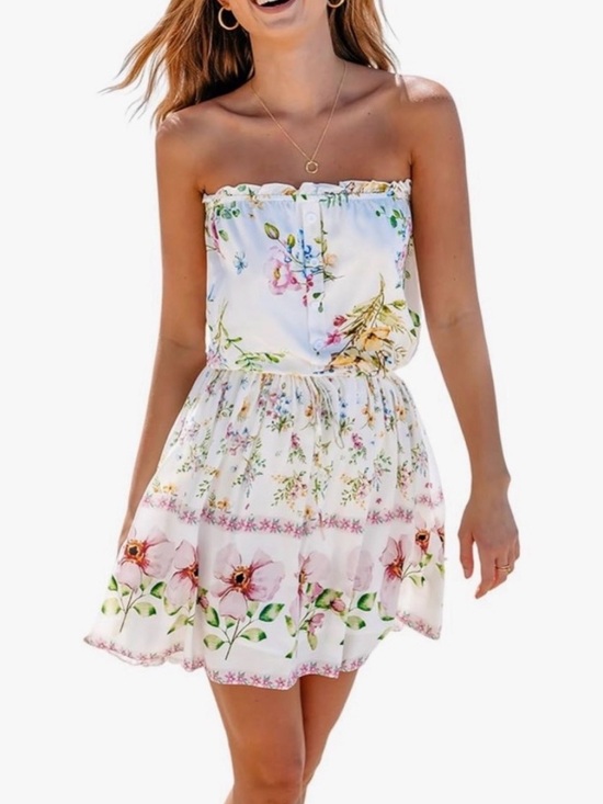 Cupshe Dresses & Skirts - CUPSHE Women's‎ Mini Dress Strapless Ruffled Sleeveless Floral SMALL NWT